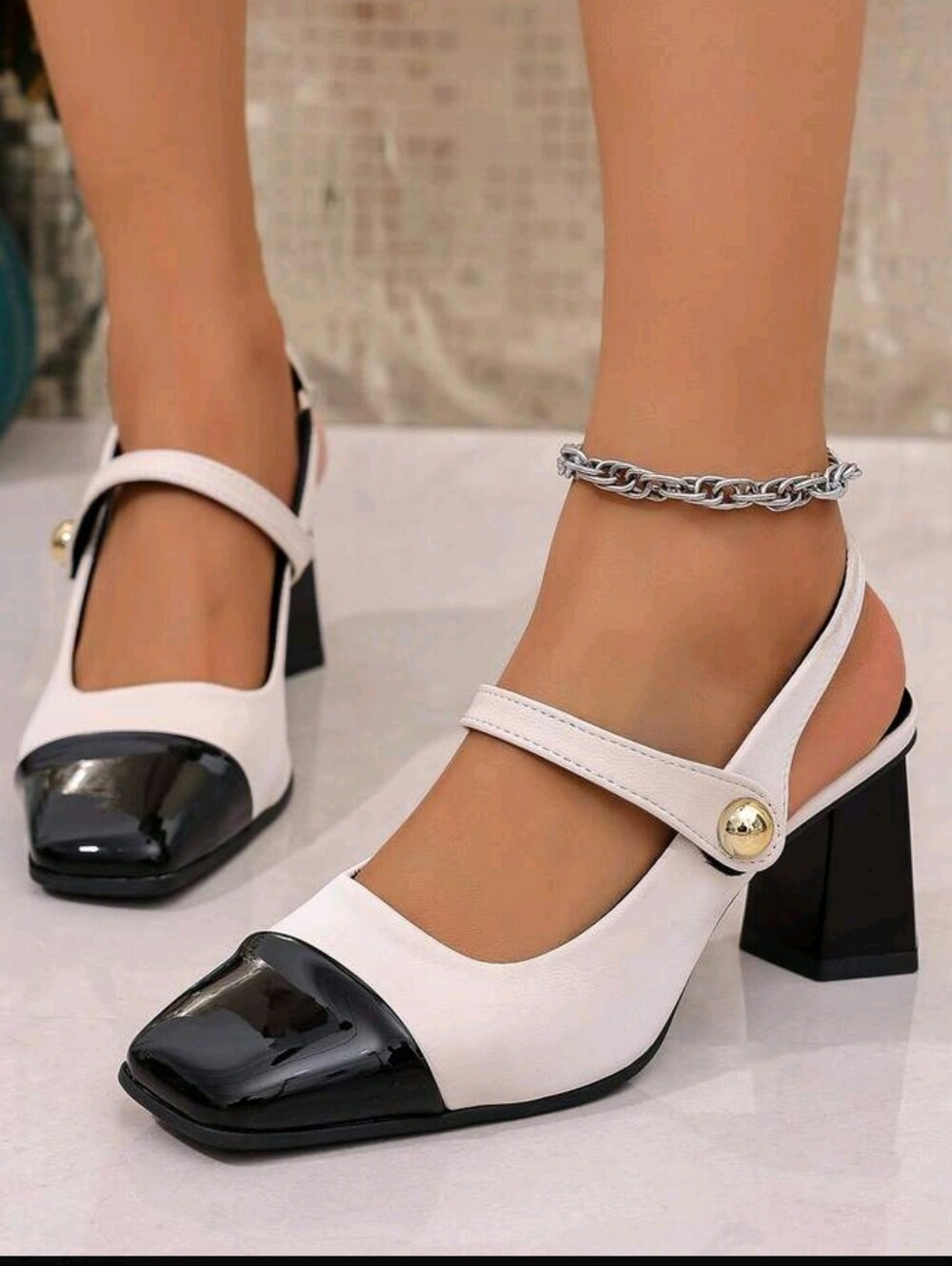 Vintage Square Toe French High Heel Sandals, Fashion Closed Toe High Heels - Picture 3 of 10